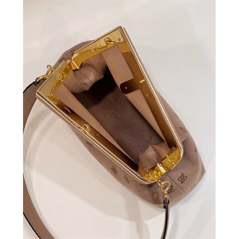 Fendi First Medium Beige flannel bag with embroidery 8BP127AHNGF0J2D