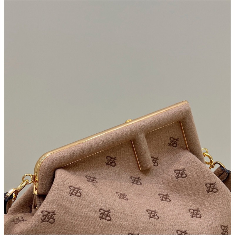 Fendi First Medium Beige flannel bag with embroidery 8BP127AHNGF0J2D
