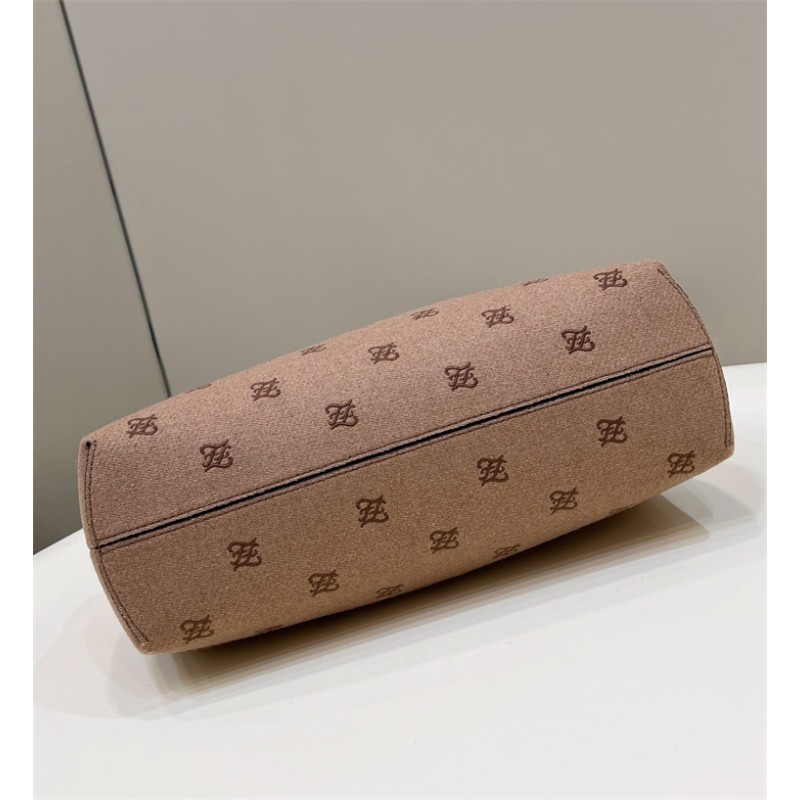 Fendi First Medium Beige flannel bag with embroidery 8BP127AHNGF0J2D