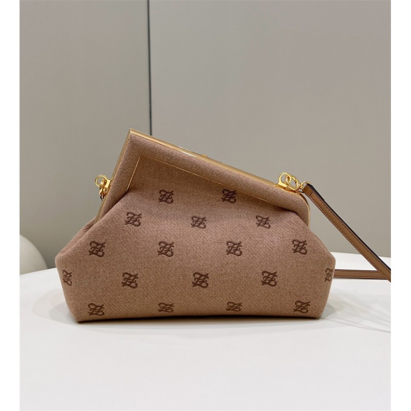 Fendi First Small Beige flannel bag with embroidery 8BP127AHNGF0SML