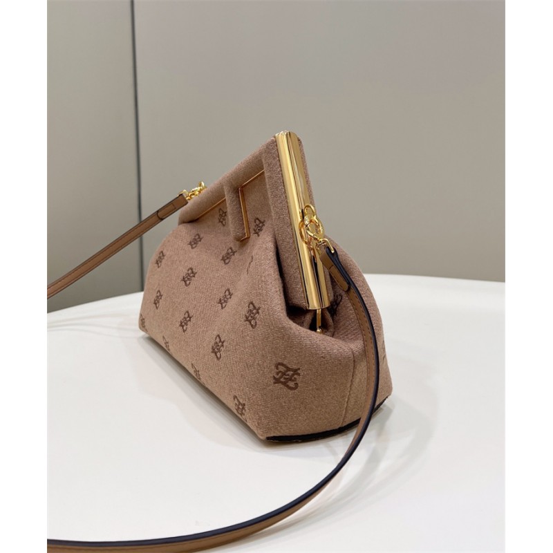 Fendi First Small Beige flannel bag with embroidery 8BP127AHNGF0SML