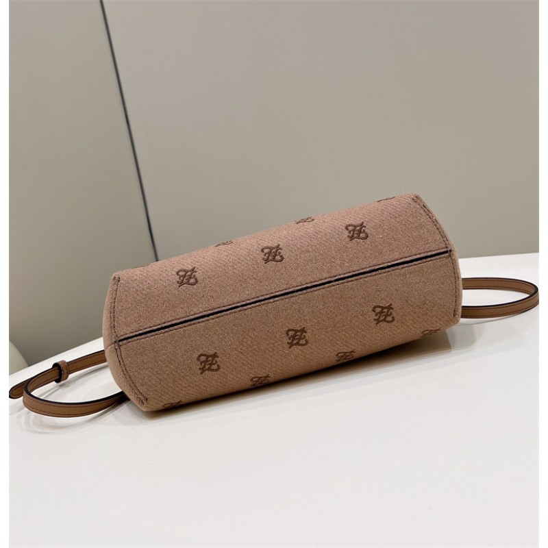 Fendi First Small Beige flannel bag with embroidery 8BP127AHNGF0SML
