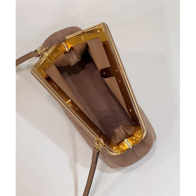 Fendi First Small Beige flannel bag with embroidery 8BP127AHNGF0SML