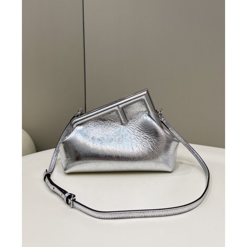 Fendi First Small Silver laminated leather bag 8BP129AISPF0MK5