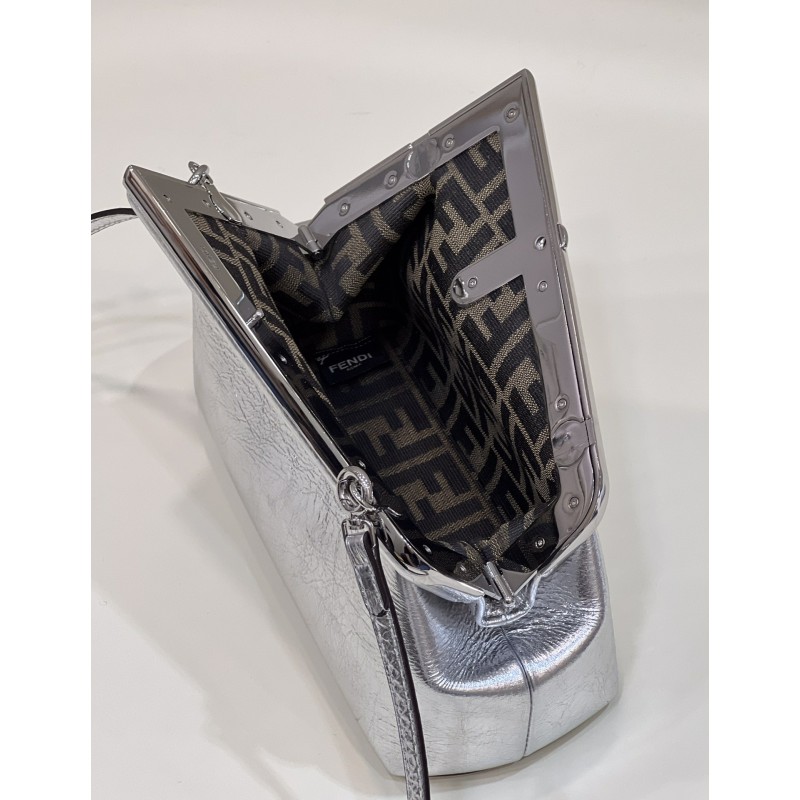 Fendi First Small Silver laminated leather bag 8BP129AISPF0MK5
