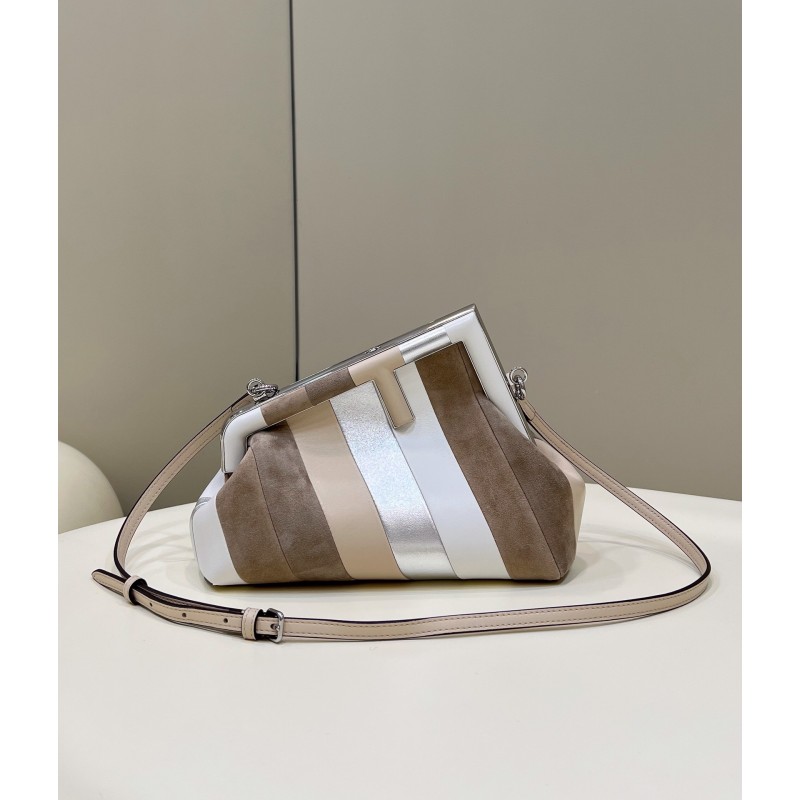 Fendi First Small Leather bag with silver and light brown inlay 8BP129AJSBF0KQ9