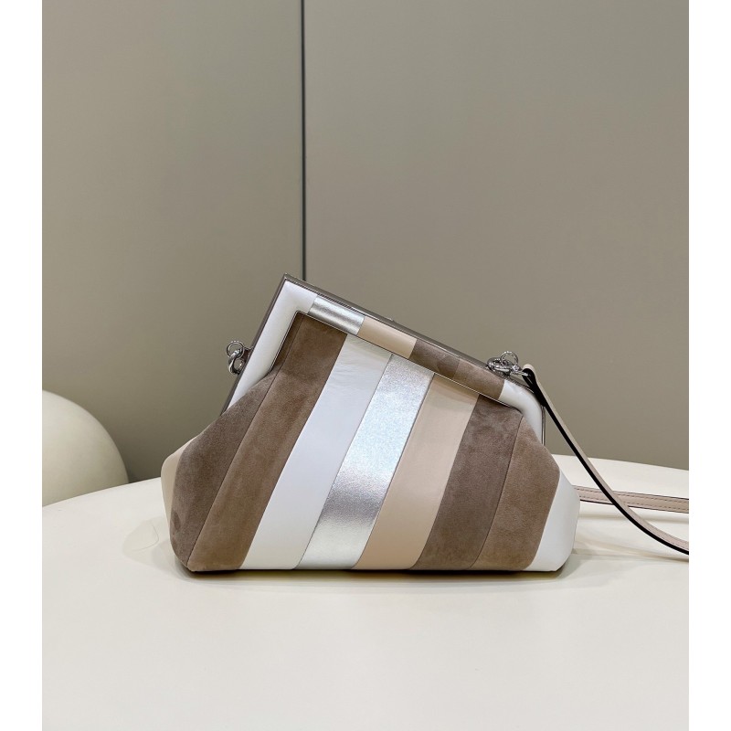 Fendi First Small Leather bag with silver and light brown inlay 8BP129AJSBF0KQ9