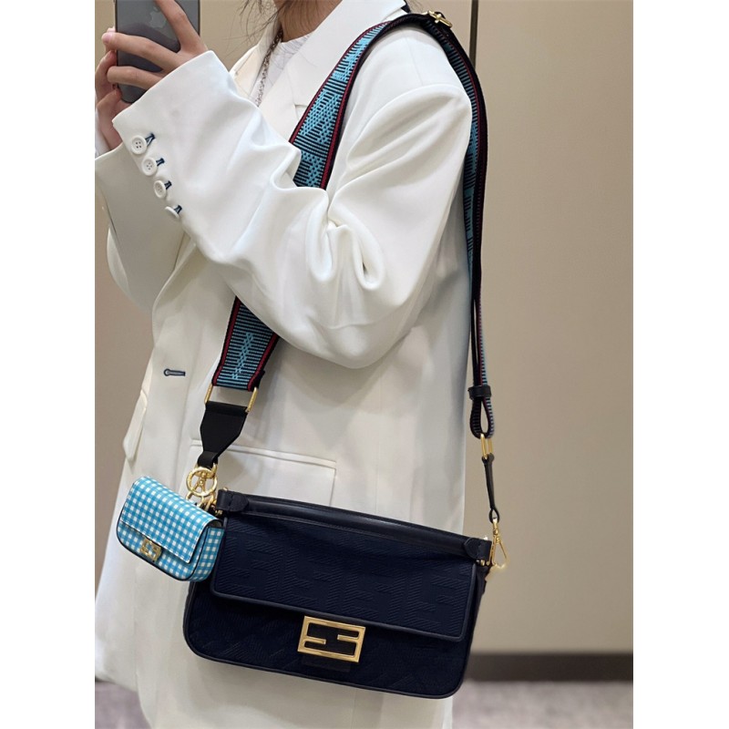Fendi Iconic medium Baguette canvas bag dark blue 8BR600AC9OF19PO
