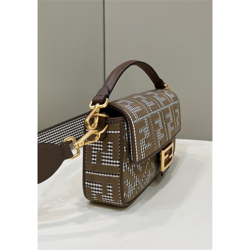 Fendi Iconic medium Baguette bag made of brown houndstooth wool with the  FF embroidery 8BR600AKRZF1IRG