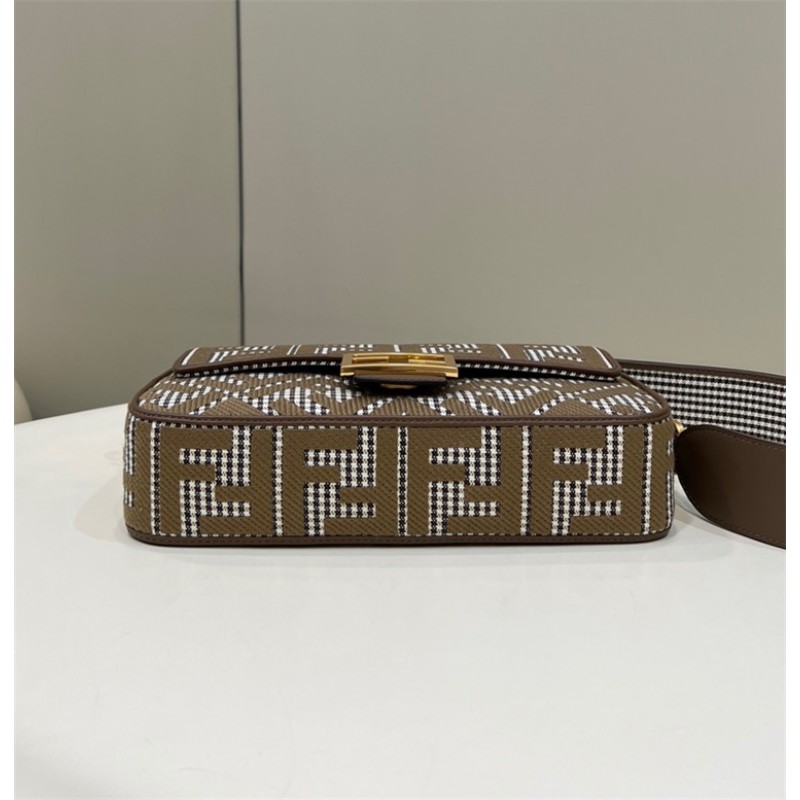 Fendi Iconic medium Baguette bag made of brown houndstooth wool with the  FF embroidery 8BR600AKRZF1IRG