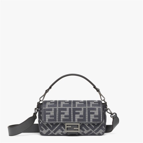Fendi Iconic medium Baguette bag made of gray houndstooth wool with the  FF embroidery 8BR600AKRZF1J5M