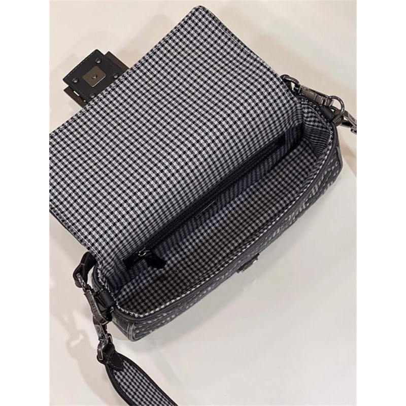 Fendi Iconic medium Baguette bag made of gray houndstooth wool with the  FF embroidery 8BR600AKRZF1J5M