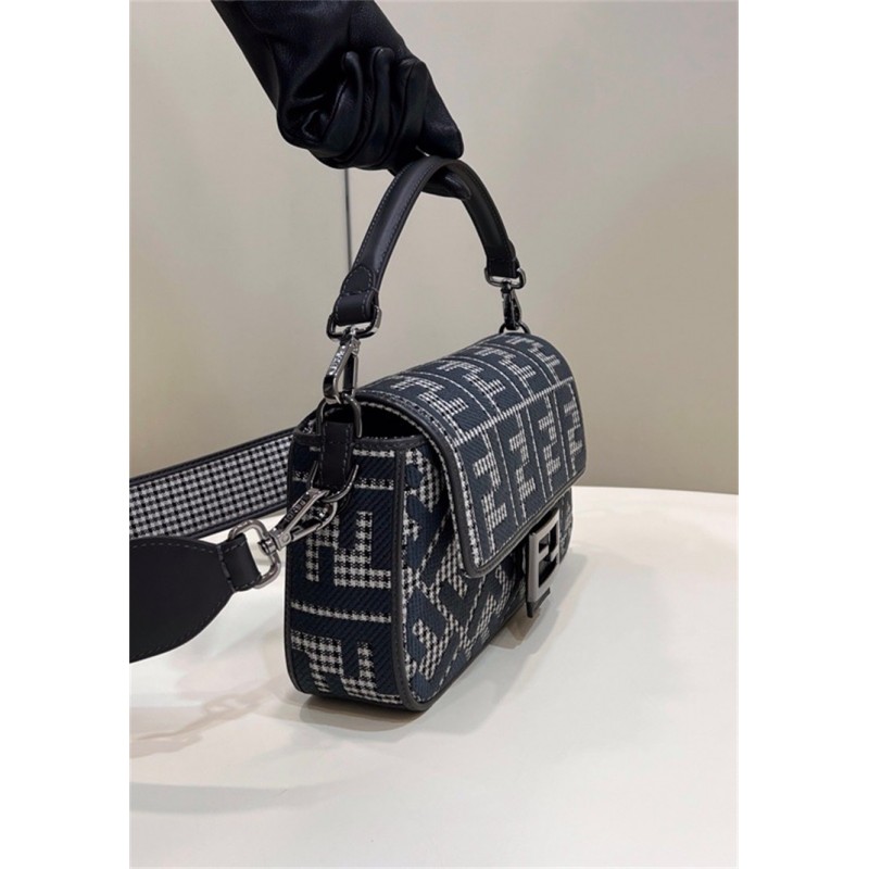 Fendi Iconic medium Baguette bag made of gray houndstooth wool with the  FF embroidery 8BR600AKRZF1J5M