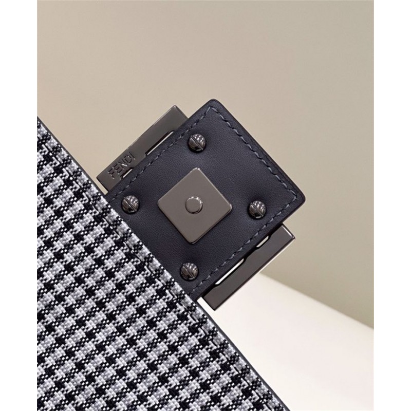 Fendi Iconic medium Baguette bag made of gray houndstooth wool with the  FF embroidery 8BR600AKRZF1J5M