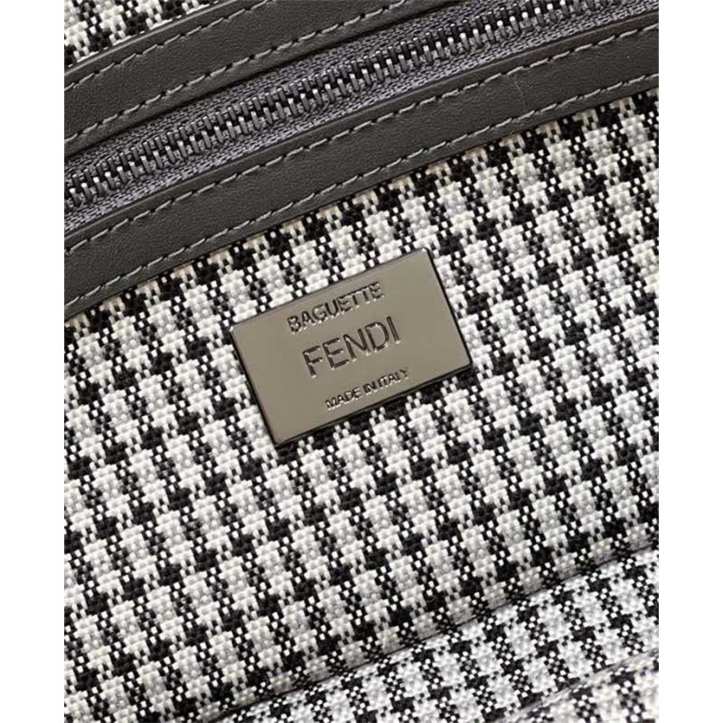 Fendi Iconic medium Baguette bag made of gray houndstooth wool with the  FF embroidery 8BR600AKRZF1J5M