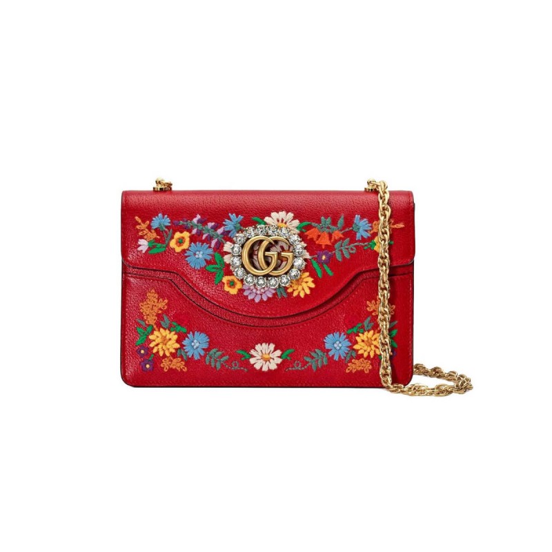 Gucci Floral Embroidered Small Leather Shoulder Bag 499617