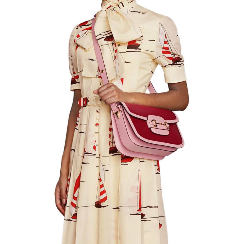 Gucci Horsebit 1955 Small Shoulder Bag 602204 Red and Pink Leather