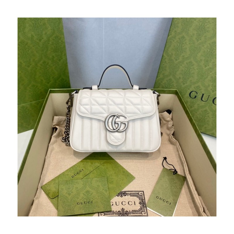 Gucci GG Marmont White Matelasse Leather Mini Top Handle Bag 583571