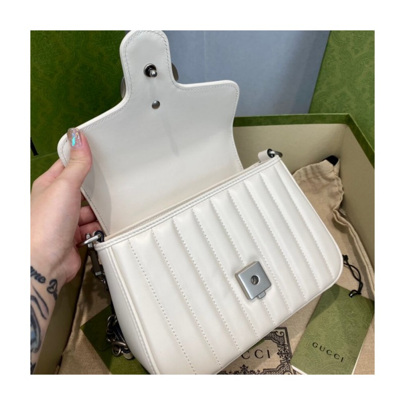 Gucci GG Marmont White Matelasse Leather Mini Top Handle Bag 583571