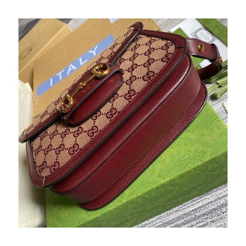 Gucci Horsebit 1955 Small Bag 602204 in  Burgundy GG Canvas