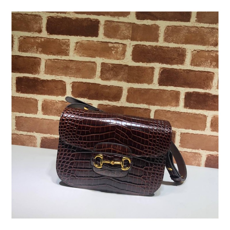 Gucci 1955 Horsebit Crocodile Shoulder Bag 602204