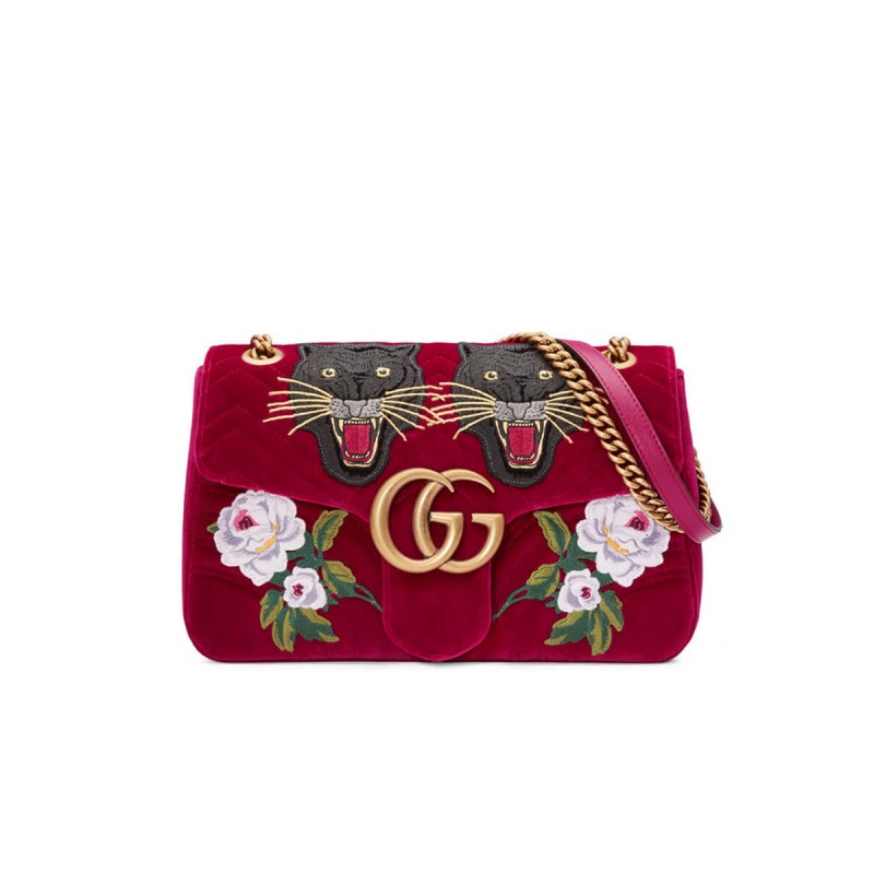 Gucci Anniversary GG Marmont Small Panther Velvet Shoulder Bag 443496