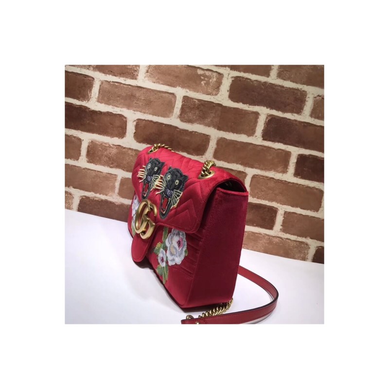 Gucci Anniversary GG Marmont Small Panther Velvet Shoulder Bag 443496