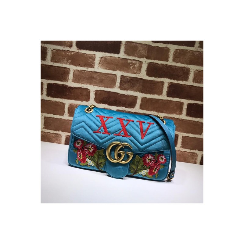 Gucci XXV Anniversary Teal Velvet Shoulder Bag 443496
