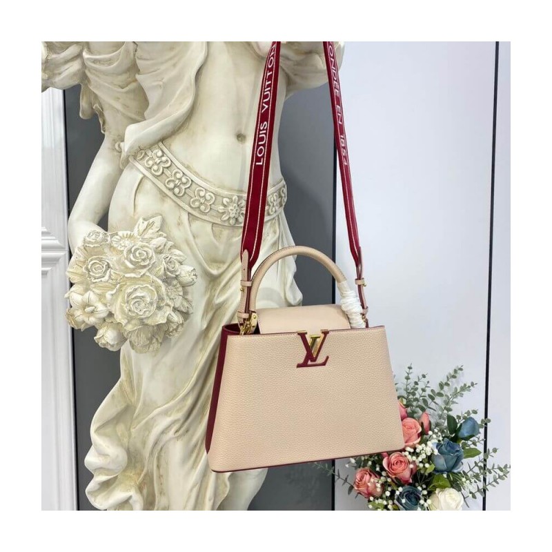 Louis Vuitton Capucines MM M58610 Eggshell/Lie de Vin Red