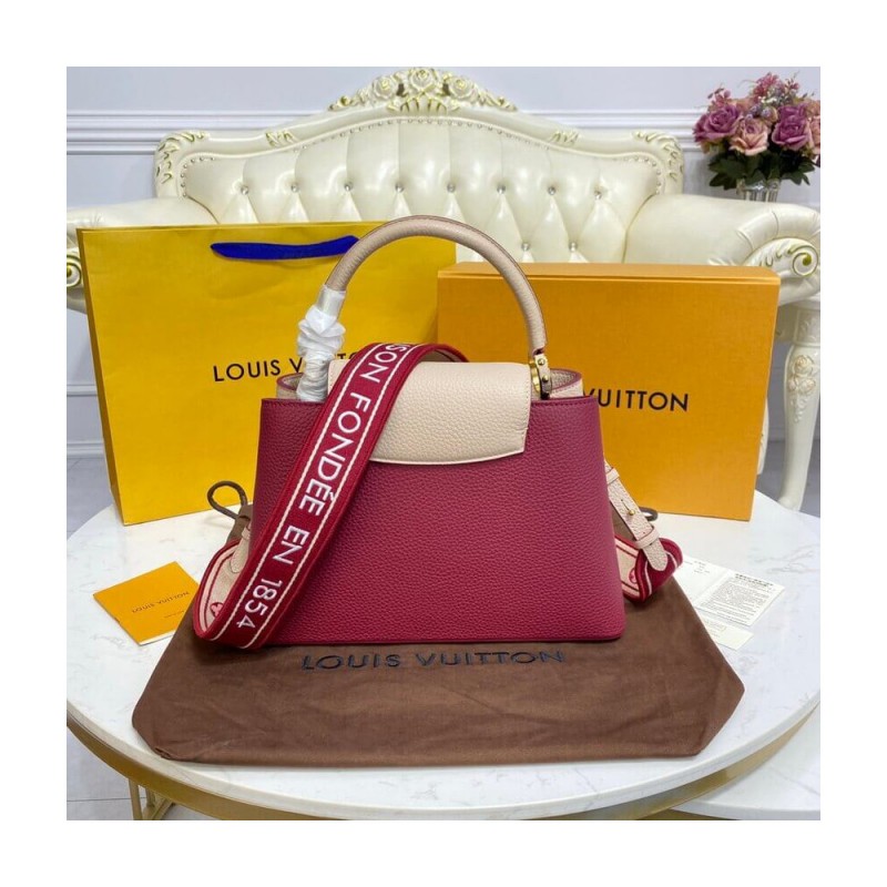 Louis Vuitton Capucines MM M58610 Eggshell/Lie de Vin Red