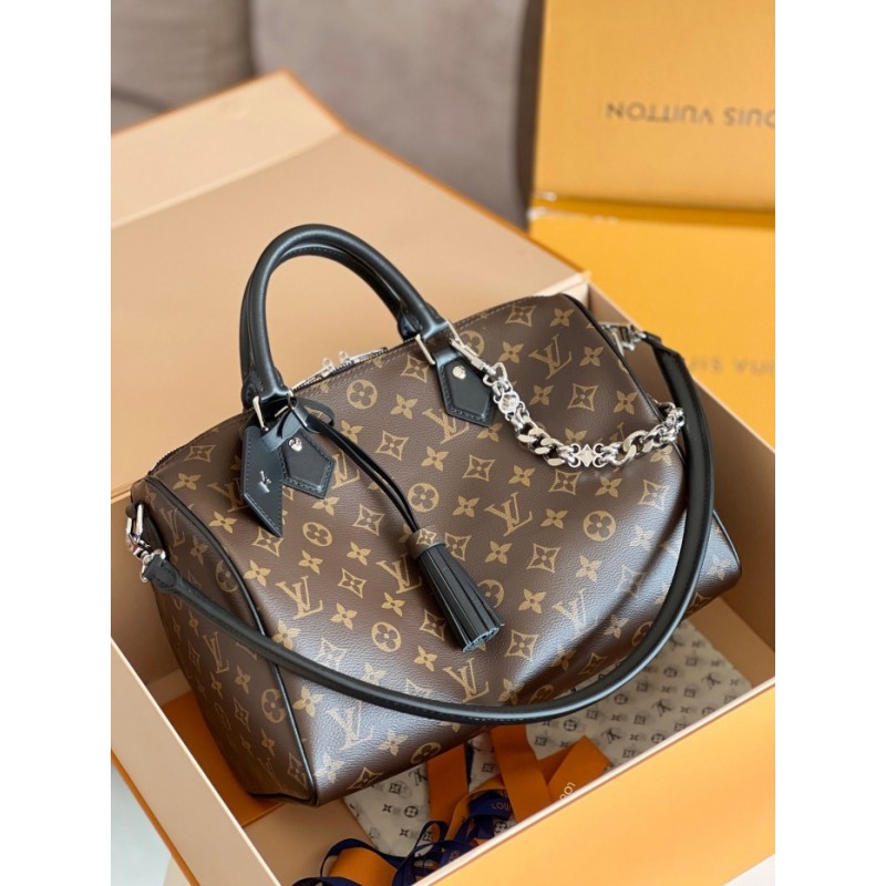Louis vuitton Dark Monogram Women Handbag Speedy Soft 30 M12243