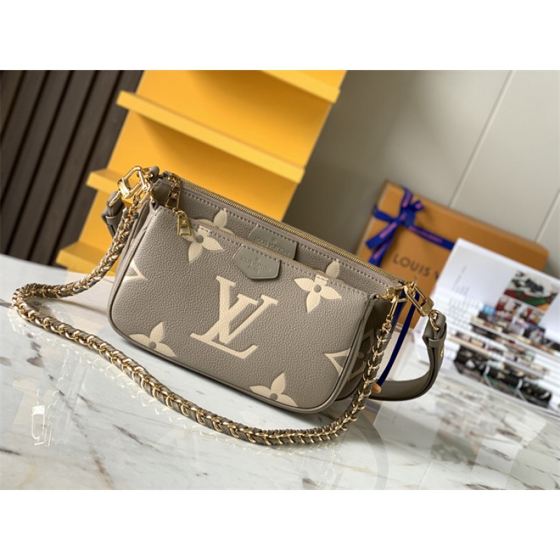 Louis Vuitton Multi Pochette Accessoires Bicolor Monogram Empreinte Leather Handbag M45777grey