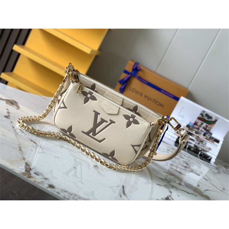 Louis Vuitton Multi Pochette Accessoires Bicolor Monogram Empreinte Leather Handbag M45777white