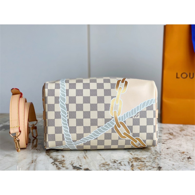 Louis Vuitton Speedy Bandoulière 25 Damier Azur Handbag N40473
