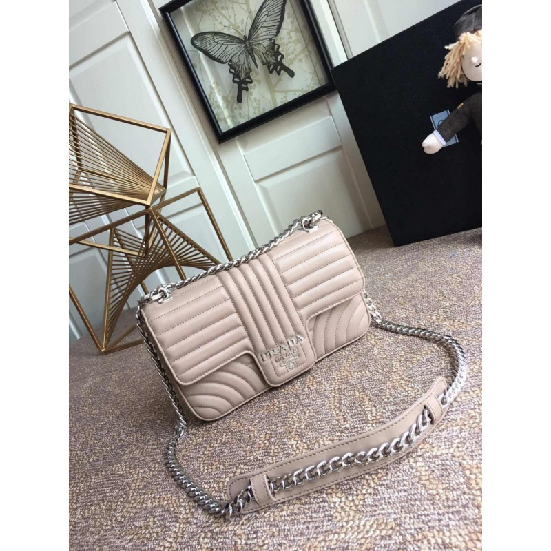 Prada Diagramme Medium Leather Bag 1BD108 Silver Hardware