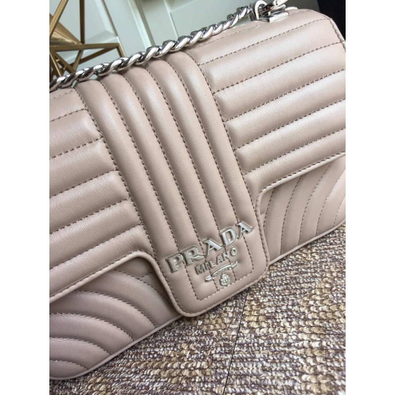 Prada Diagramme Medium Leather Bag 1BD108 Silver Hardware