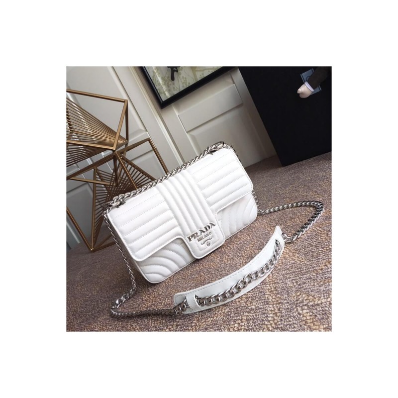 Prada Diagramme Medium Leather Bag 1BD108 Silver Hardware