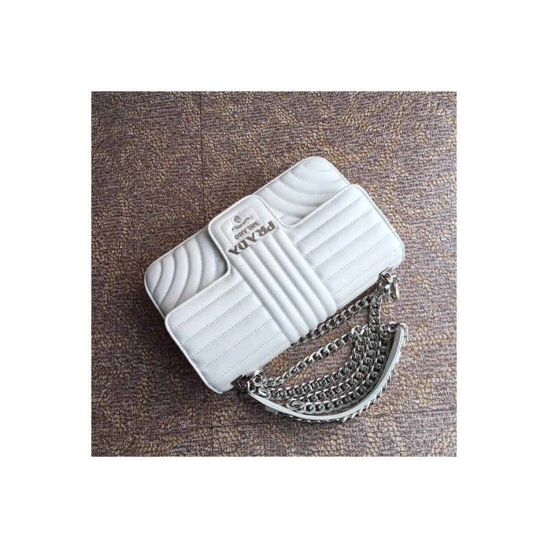 Prada Diagramme Medium Leather Bag 1BD108 Silver Hardware