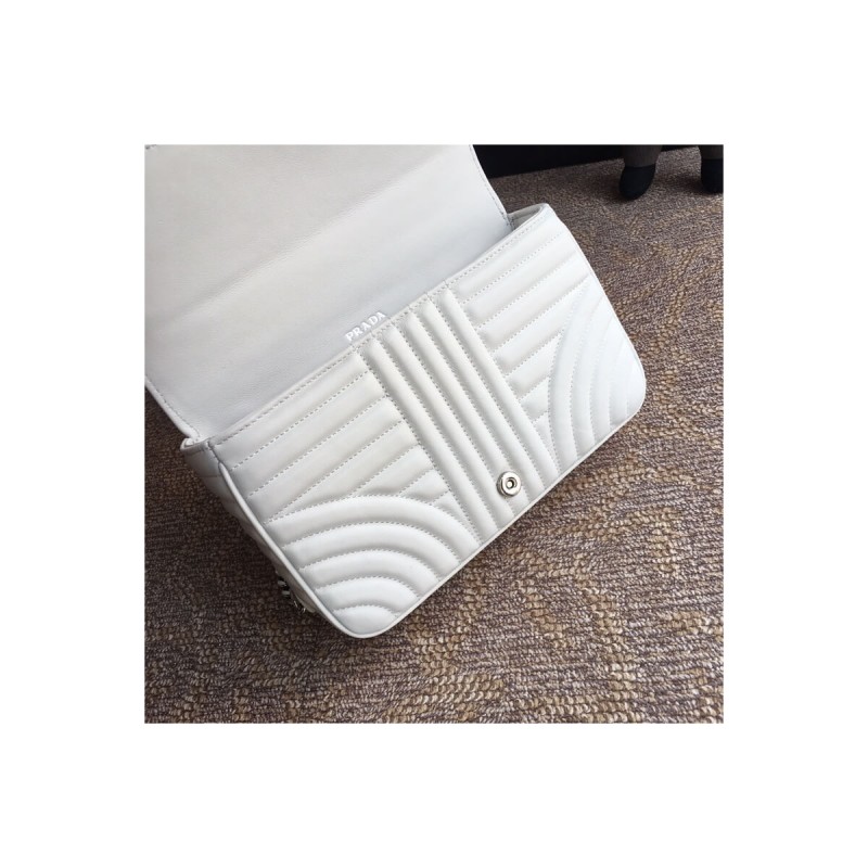 Prada Diagramme Medium Leather Bag 1BD108 Silver Hardware