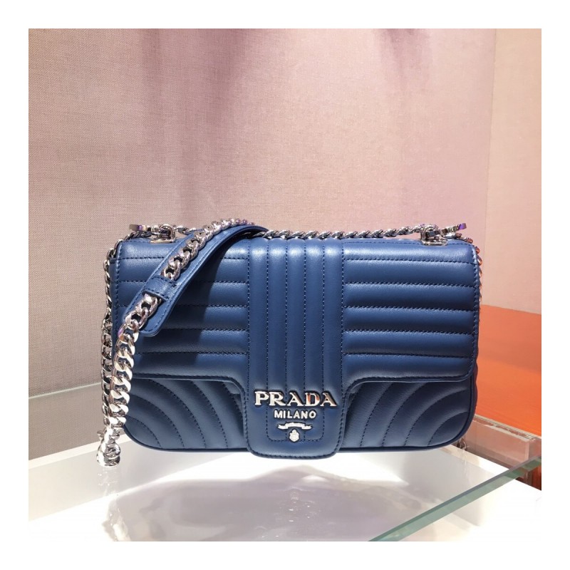 Prada Diagramme Medium Leather Bag 1BD108 Silver Hardware