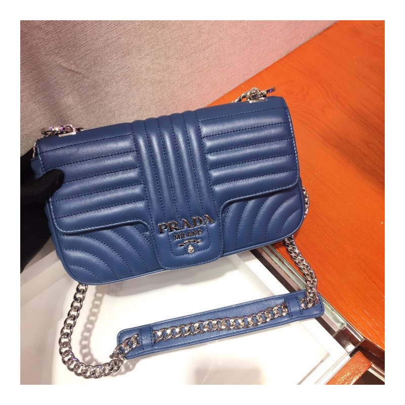 Prada Diagramme Medium Leather Bag 1BD108 Silver Hardware