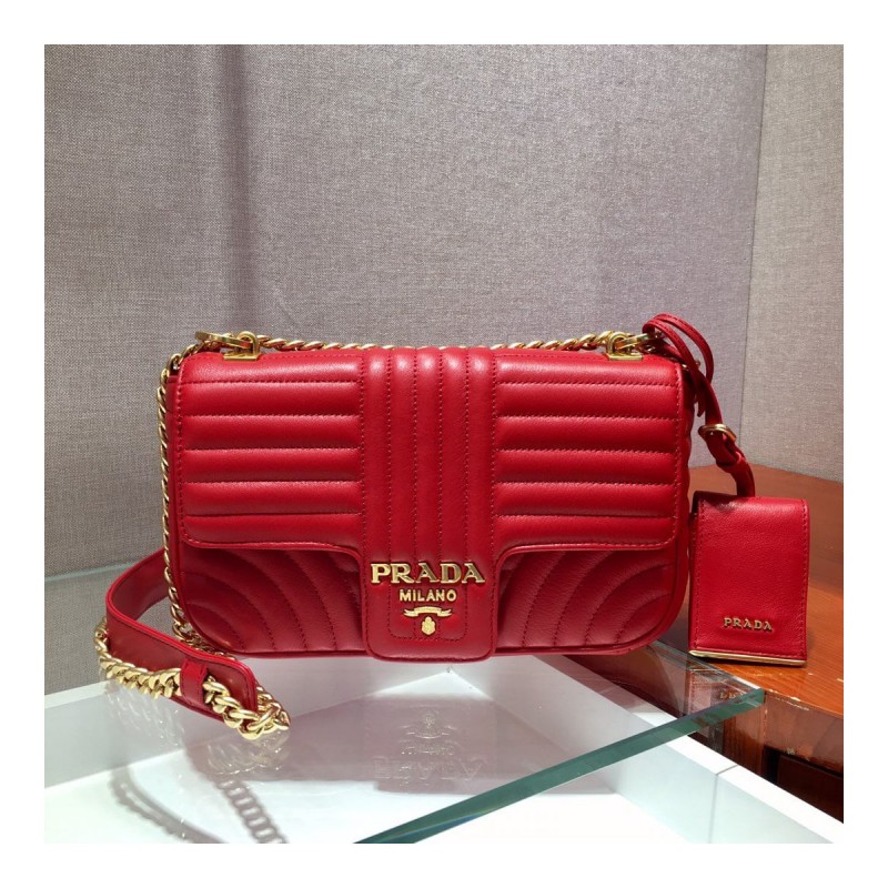 Prada Diagramme Medium Leather Bag 1BD108 Gold Hardware