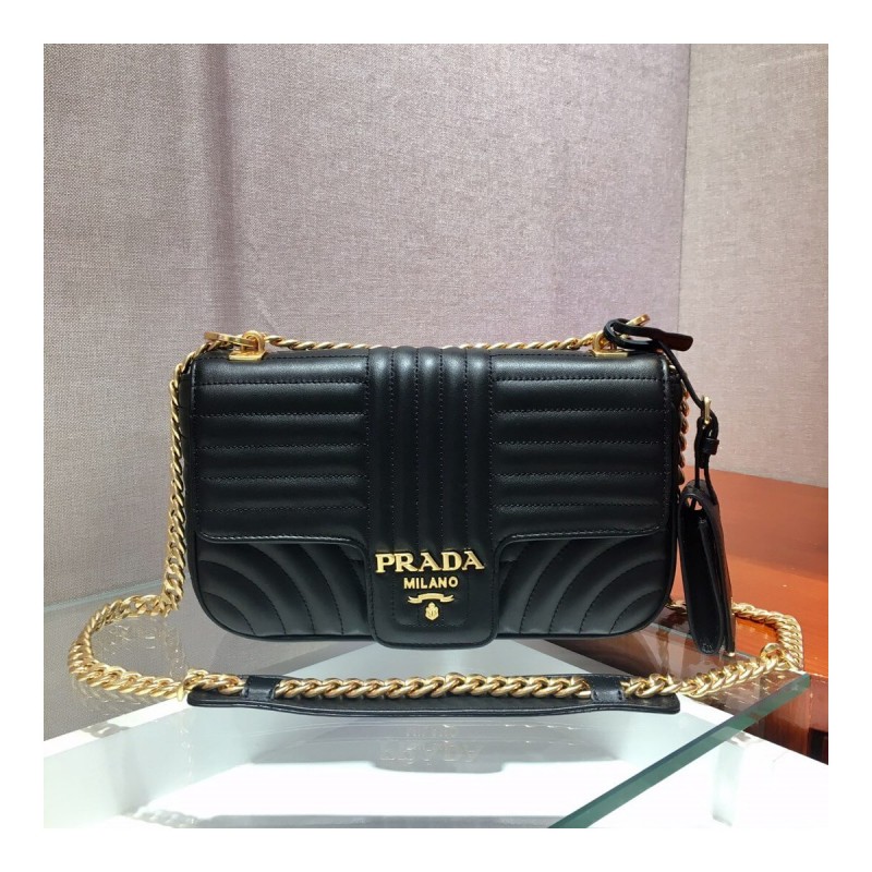 Prada Diagramme Medium Leather Bag 1BD108 Gold Hardware
