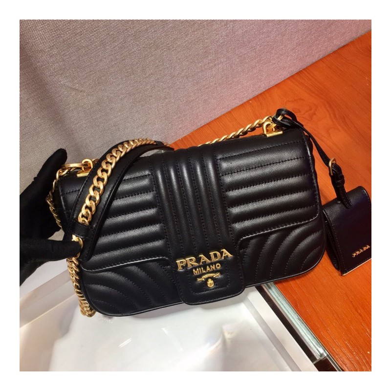 Prada Diagramme Medium Leather Bag 1BD108 Gold Hardware