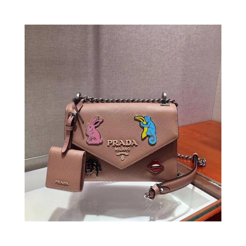 Prada Decal Rabbit Monochrome Logo Shoulder Bag 1BD127