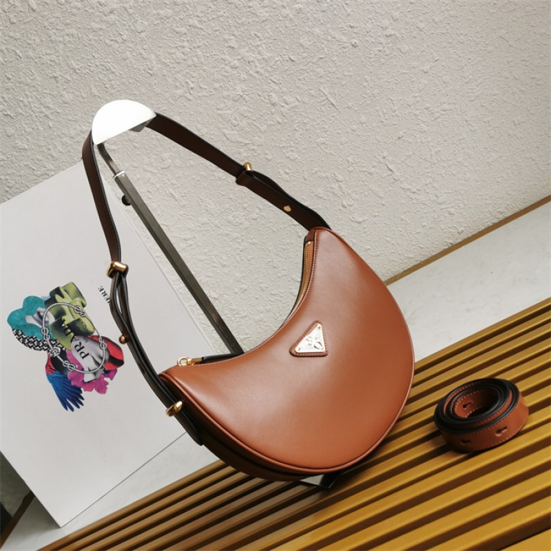 Prada Arqué leather shoulder bag  1BC194 Cognac