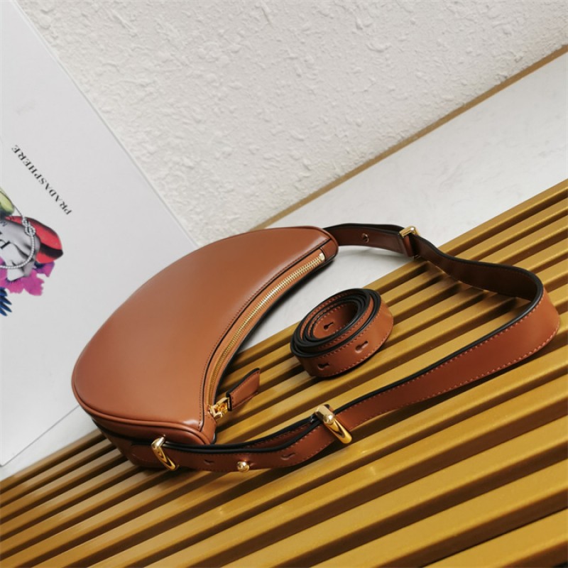 Prada Arqué leather shoulder bag  1BC194 Cognac