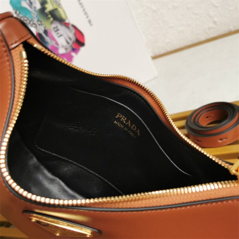 Prada Arqué leather shoulder bag  1BC194 Cognac