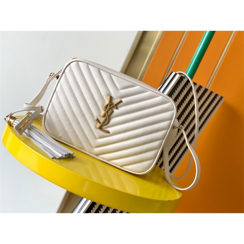 Saint Laurent YSL Lou Camera Bag in Quilted Leather White