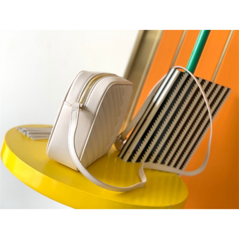 Saint Laurent YSL Lou Camera Bag in Quilted Leather White